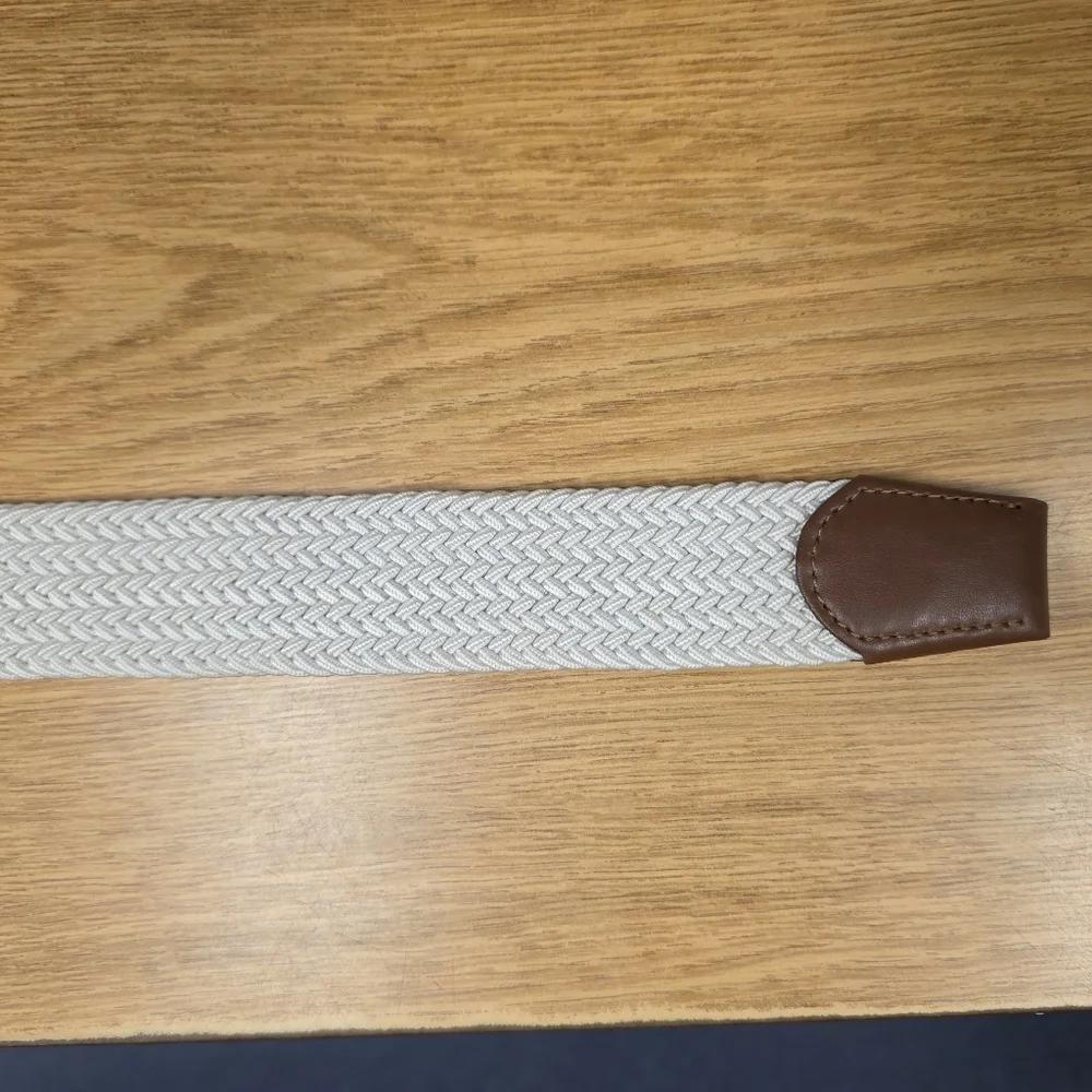 Tommy Hilfiger Mens White Woven Stretch Belt Leather Trim Size Large (38 To 40)